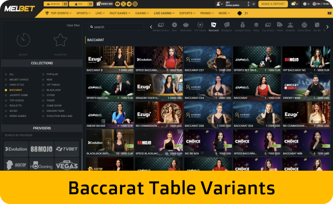 Melbet baccarat games