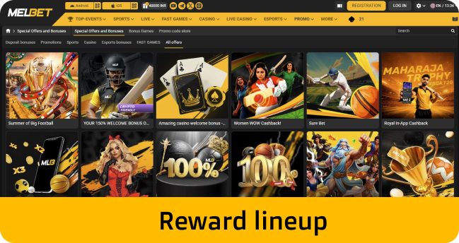 Select Melbet casino or sports offer
