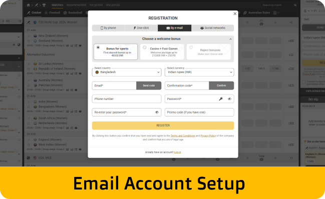 Melbet sign up for an email account